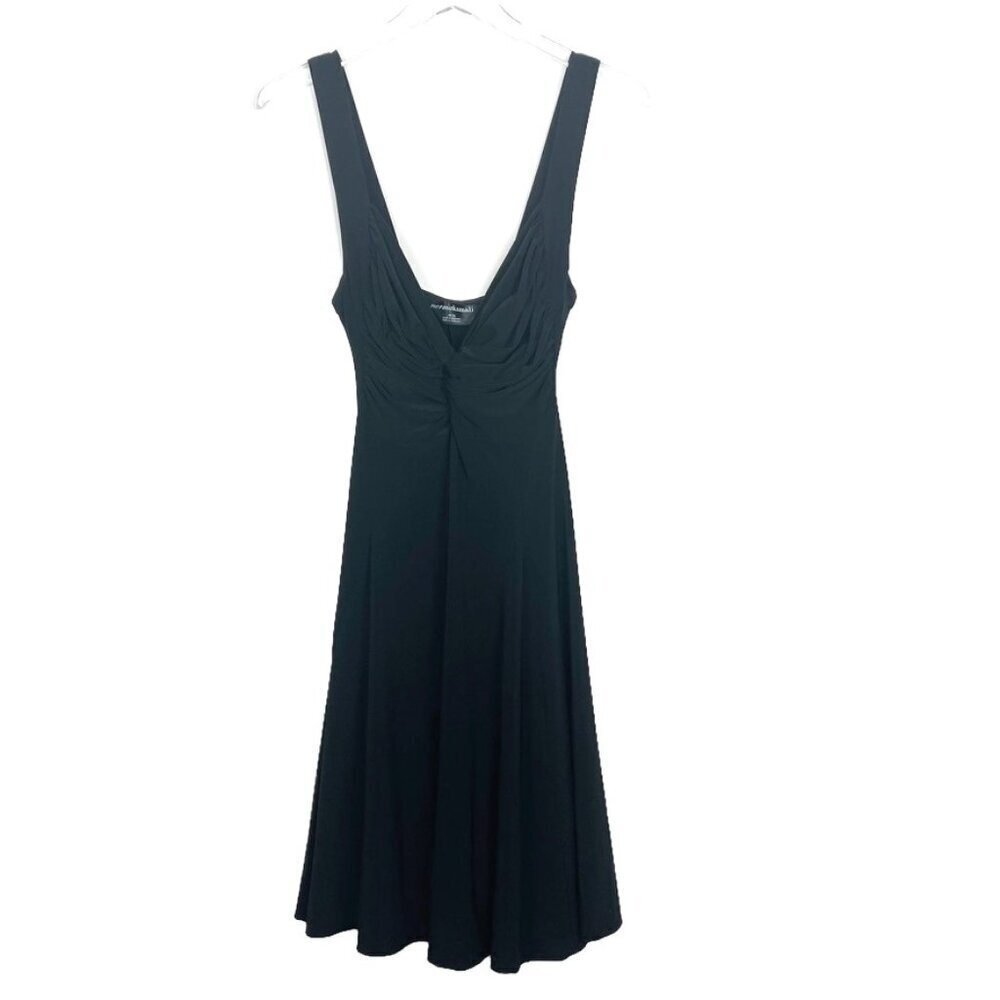 Norma Kamali Black Midi Dress Women's Size M Stretch Swing Retro Disco Studio 54